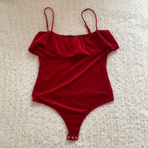 Red velour NBD bodysuit, new with tags!